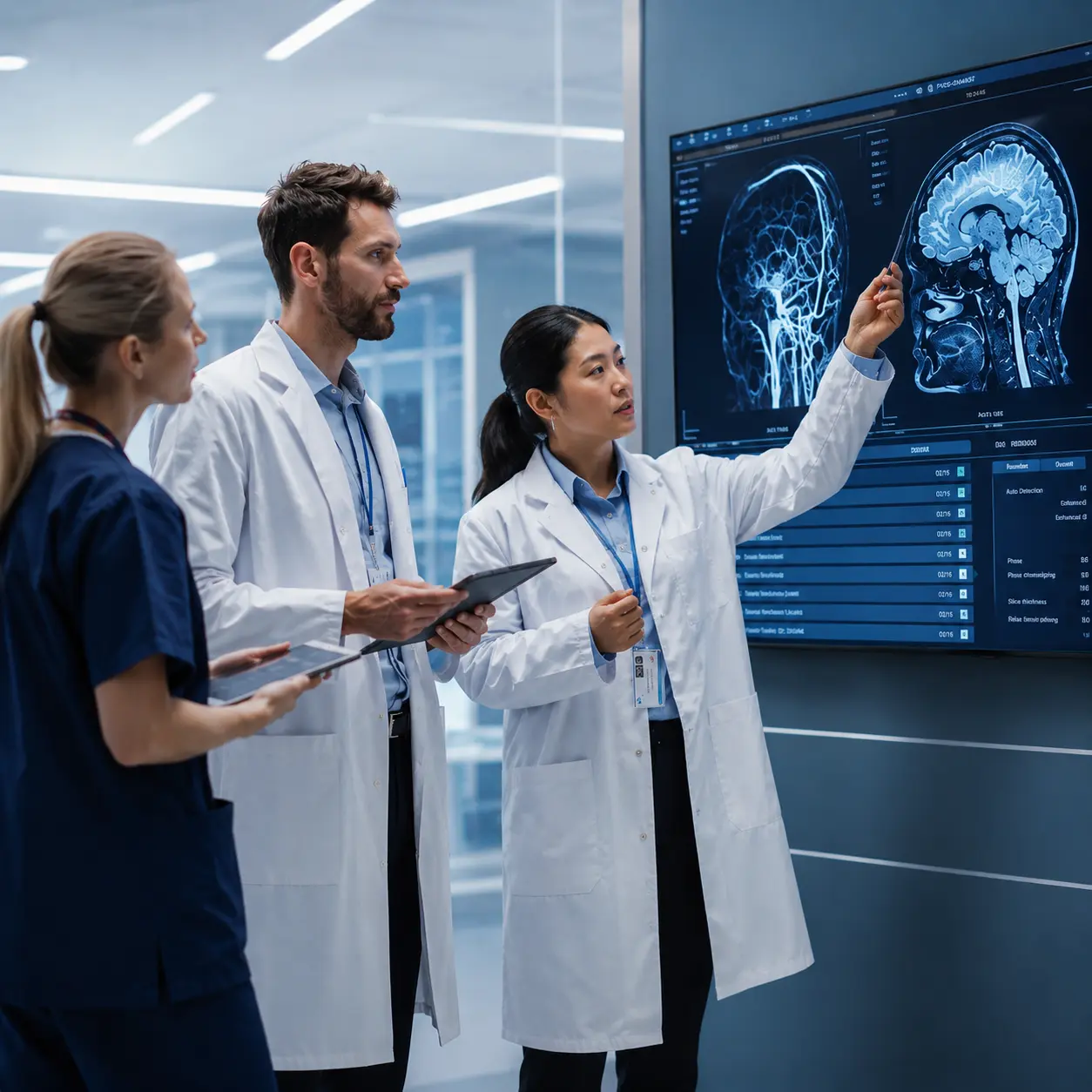 Clinical team reviewing advanced diagnostic imaging
