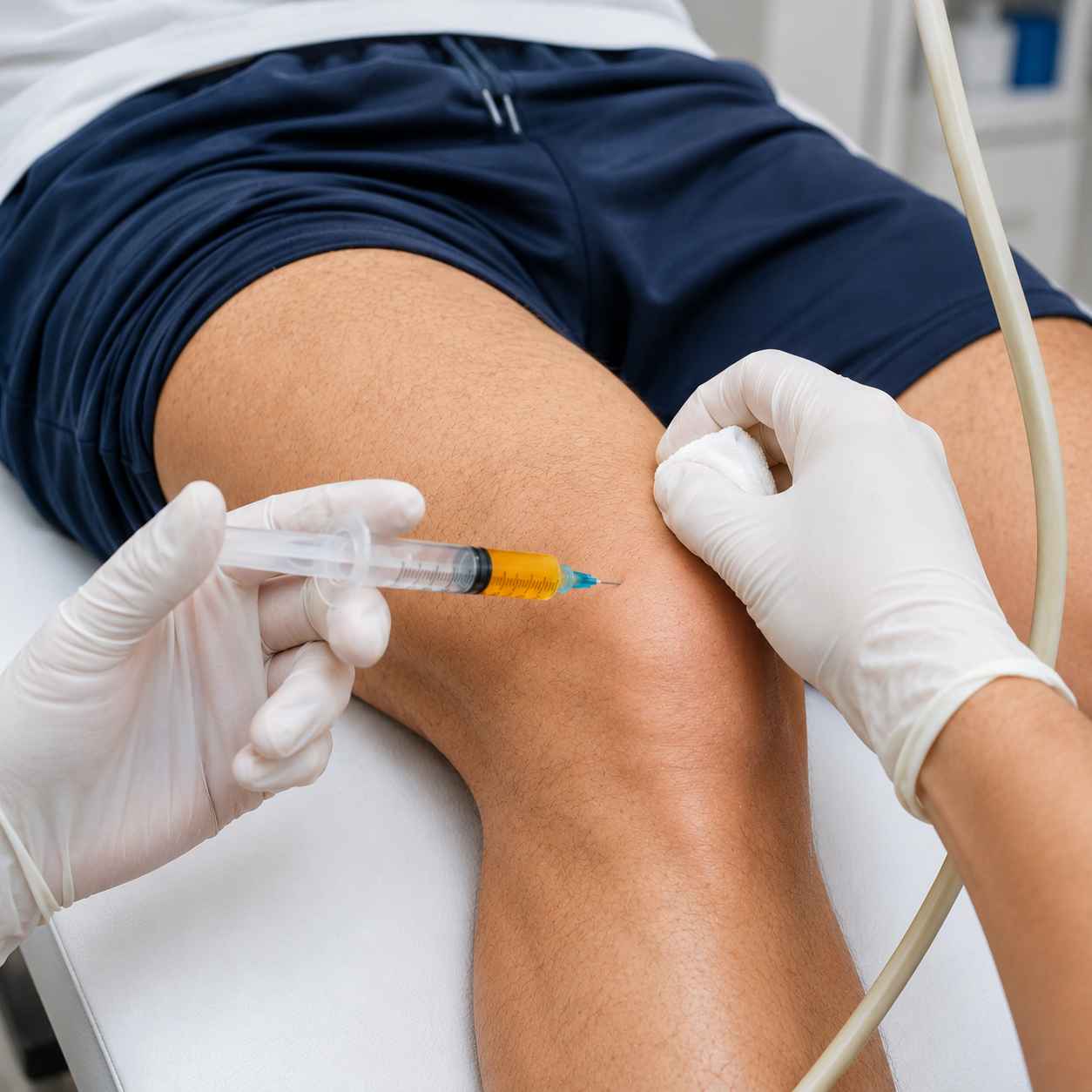 Doctor performing an ultrasound-guided regenerative orthopaedics injection at Brockwell Healthcare in Dubai