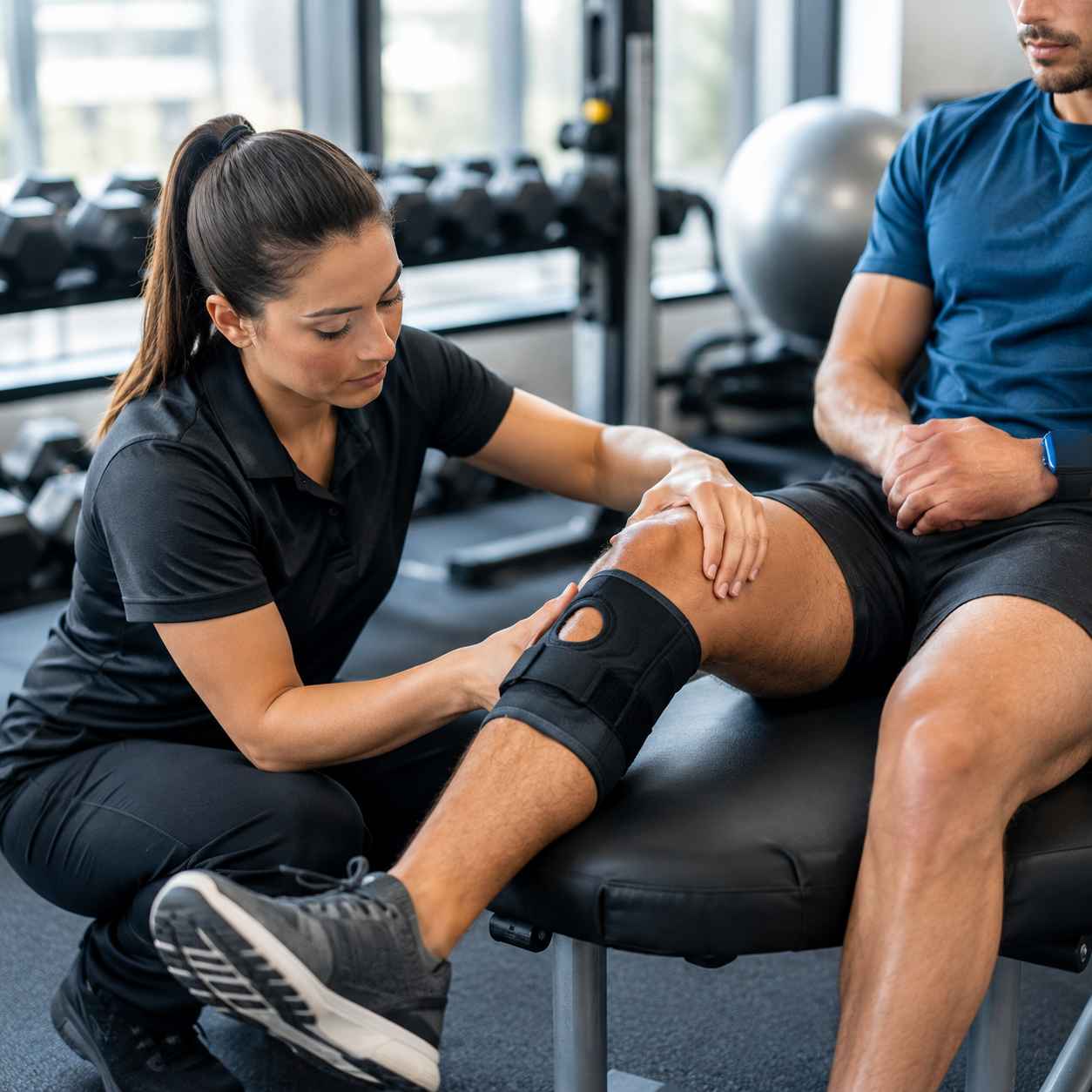 Sports medicine doctor assessing an injury with diagnostic ultrasound at Brockwell Healthcare in Dubai
