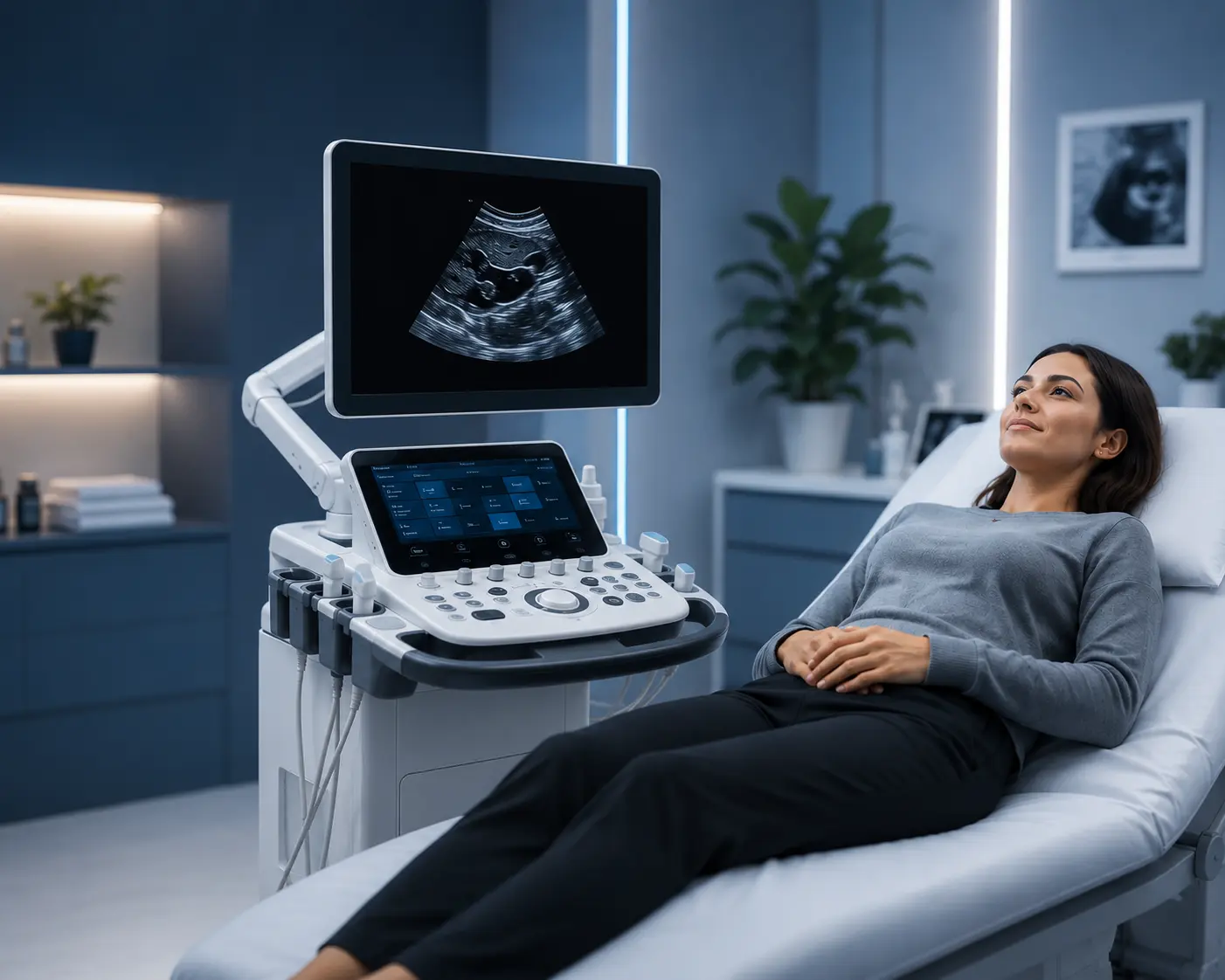 Doctor performing a real-time diagnostic ultrasound scan at Brockwell Healthcare