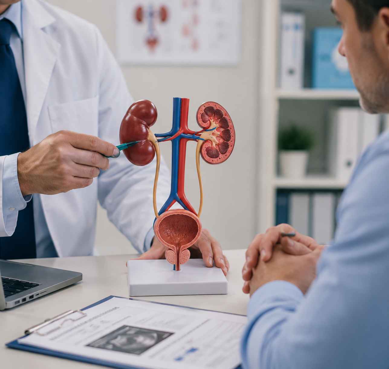 Doctor discussing urology and men's health assessment discreetly at Brockwell Healthcare
